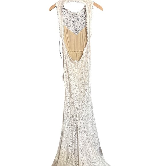 Lulus Small White Lace Sleeveless Bridal Gown With Open Back & Train NEW - Picture 10 of 12